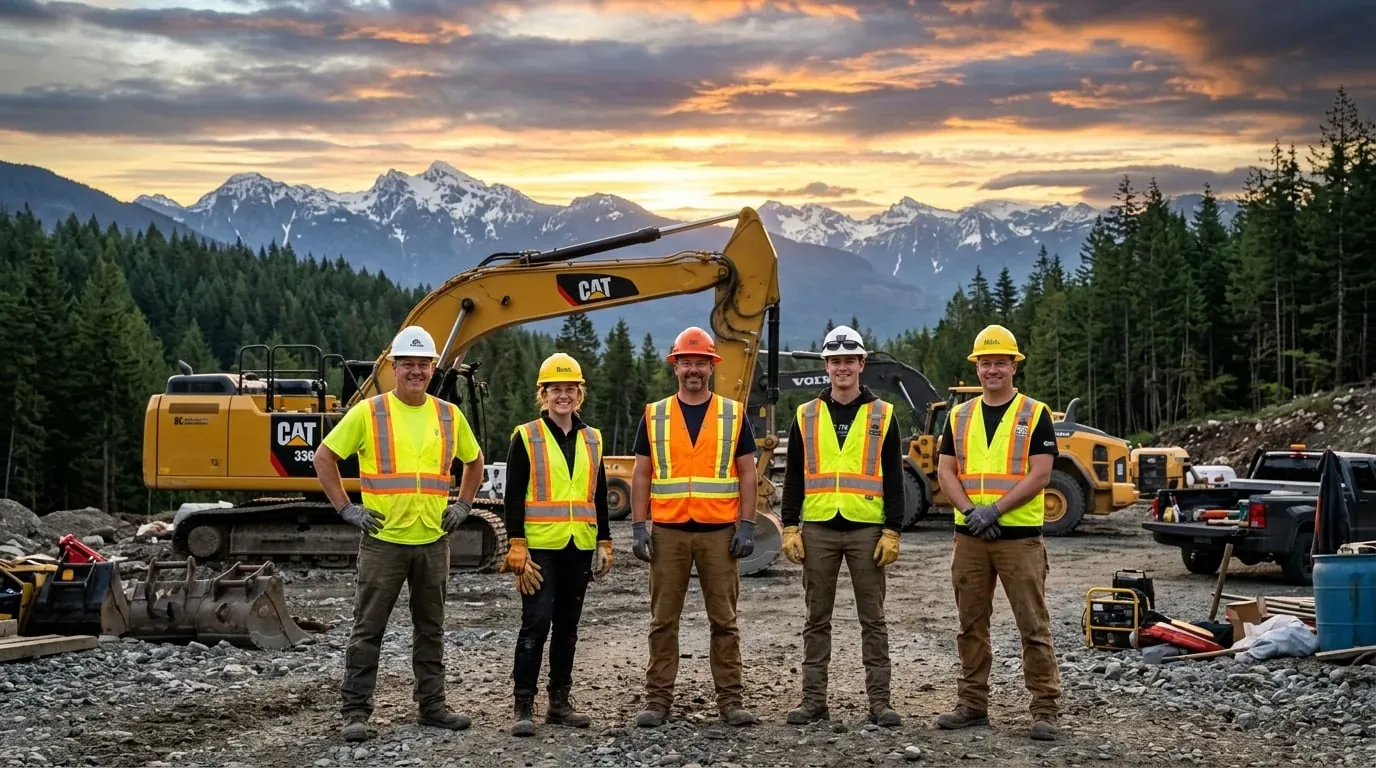 TDS Civil construction crew in hi-vis gear at a Langley BC job site