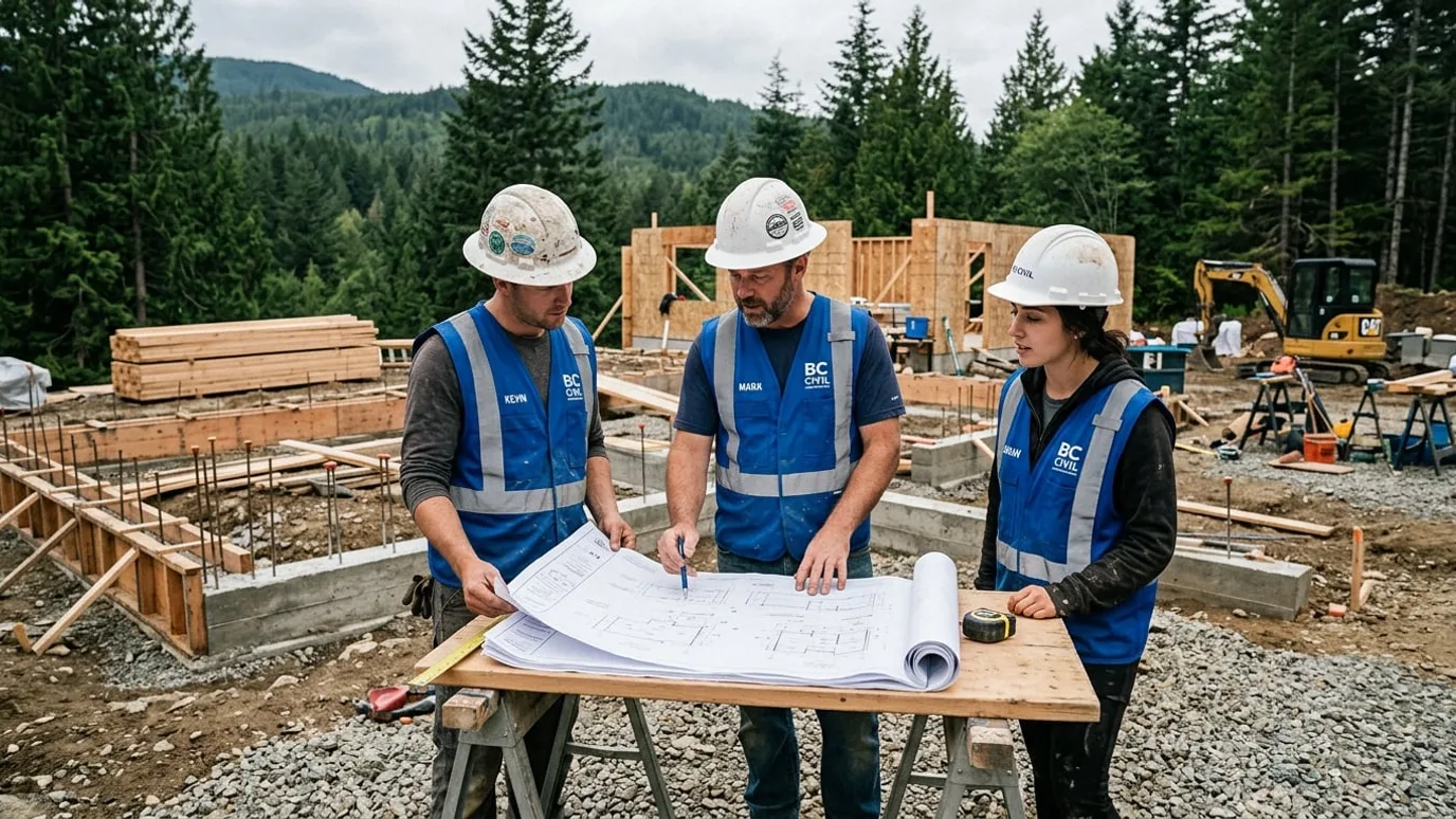 Civil general contractor crew managing a multi-trade site development project in Langley BC
